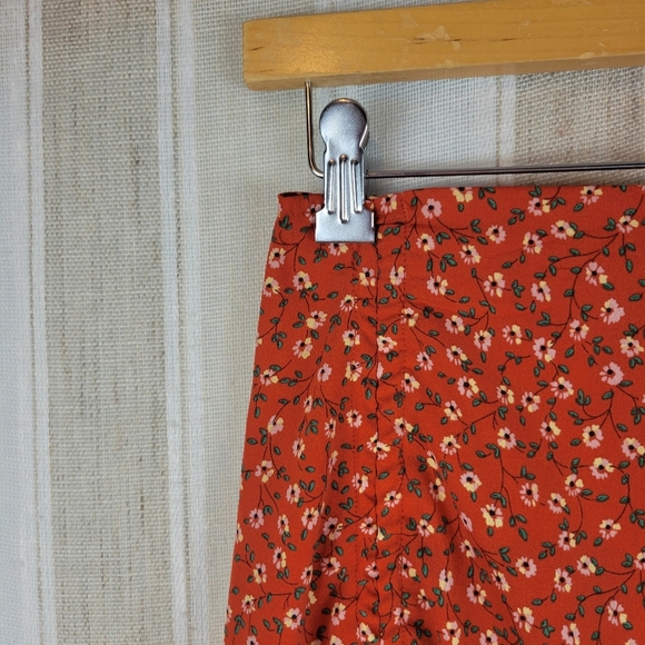 Lulus Absolutely Serene Rust Red Floral Print Ruched Maxi Skirt Red Size Small - Picture 4 of 13